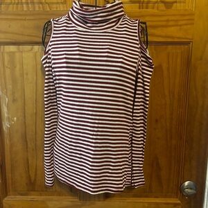 Cold Shoulder Ribbed Turtleneck Top